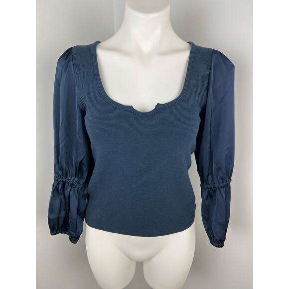 Anthropologie Maeve Ribbed Tiered Balloon Sleeved Top XS - Picture 2 of 5